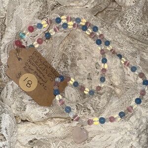 Candy Heart Necklace (Pink & Blue Cat Eye,Moonstone,Rose Quartz & Aquamarine